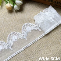 6cm wide high quality white mesh embroidery flowers wedding lace appliques handmade diy headveil sewing garment decoration