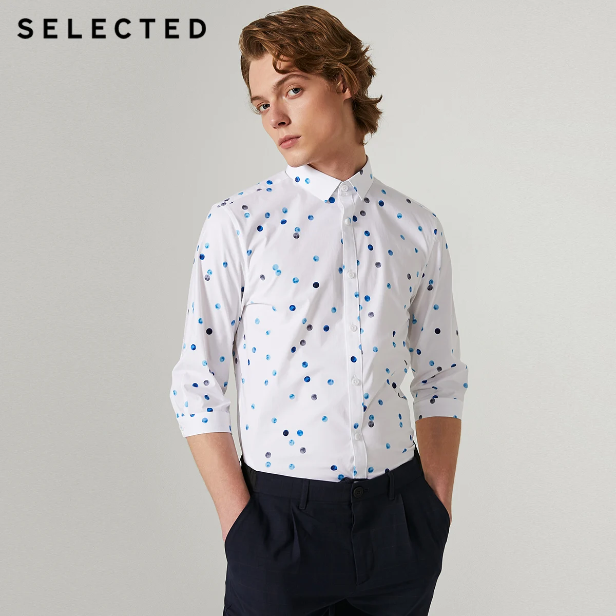 

SELECTED Micro-bomb Slim Colorful Dots Men Casual 3/4 Sleeve Shirts|419331506