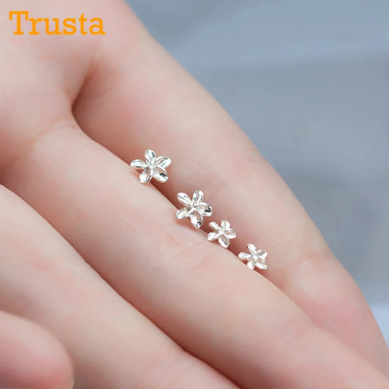Trusta, 1 пара, Настоящее 925 пробы, серебряные ювелирные изделия для женщин, модные милые миниатюрные серьги-гвоздики в виде цветка, подарок для девушек-подростков DS197