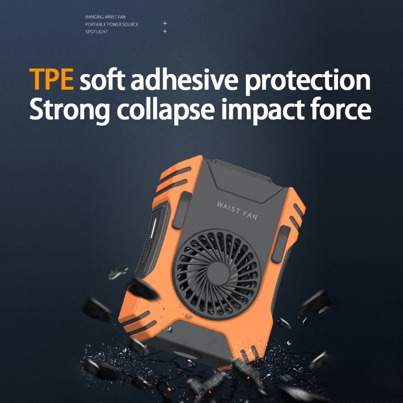 

Multifunction Waist Fan 3 in 1 Spotlight Hanging Neck Cooling Fan 3 Gears USB Wearable Fan for Working Camping