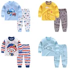 Новинка 2021, пижамный комплект для мальчиков и девочек, Милая футболка с длинным рукавом и мультяшным принтом и штаны, комплекты одежды для сна для малышей