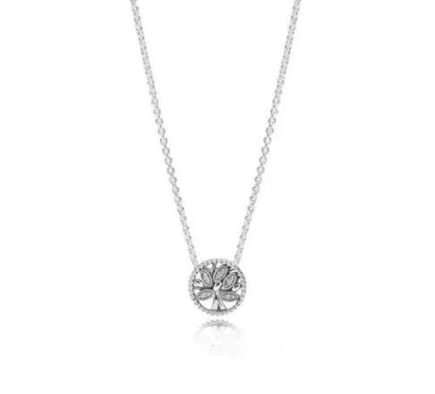 

925 Sterling Silver Tree Of Life With Clear Cubic Zirconia Pan Necklaces For Women Wedding Gift Fine Diy Jewelry