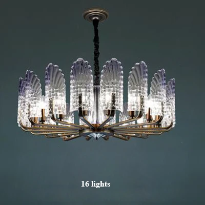 16 lights Современный Стеклянный светодиодный светильник-люстра с павлином, металлический подвесной светильник для гостиной, подвесной светильник для столовой - Цвет абажура: 16 lights