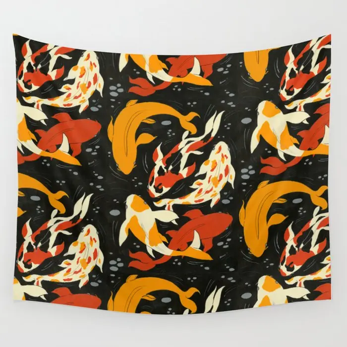 

Koi In Black Water Tapestry Wall Hanging Trippy Tapestries for Living Room Home Dorm Fantasy Boho Decor Gift