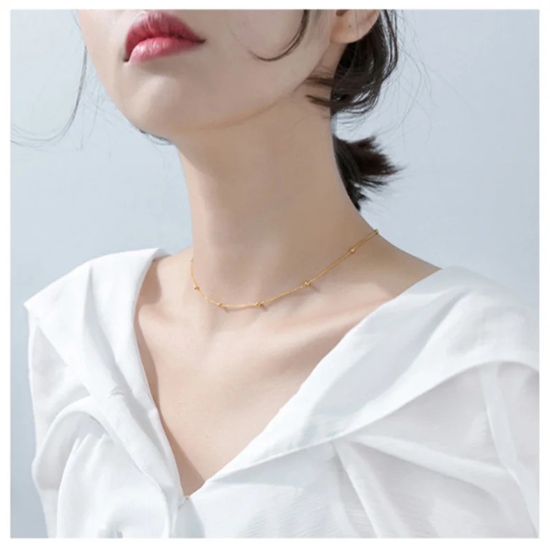 Женское ожерелье из серебра 925 пробы с маленькими бусинами | Украшения и