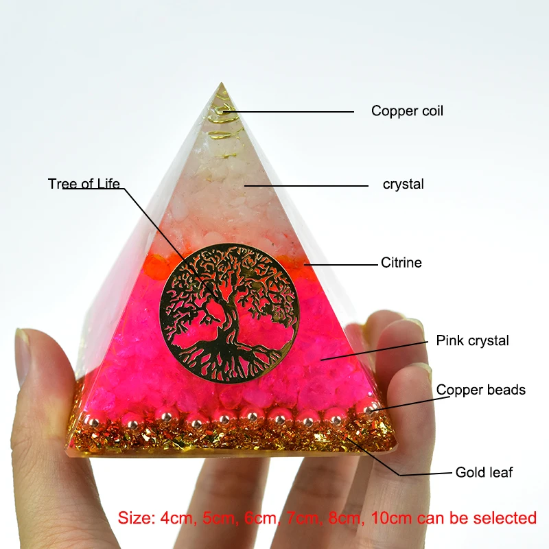 Anahata Chakra Gabriel Orgonite Pyramid Resin Jewelry Decoration Natural Powder Crystal Crafts Tree of Life Crystal Ornaments