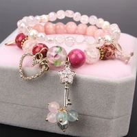2021 japanese and korean handmade fashion beaded bracelet pop flower crystal sweet romantic double bracelet girlfriend gift