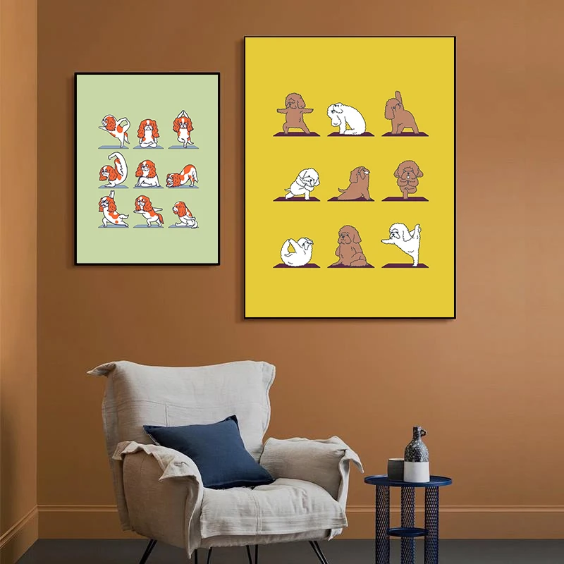 Милые животные Йога действия стены искусства холст живопись собака кошка