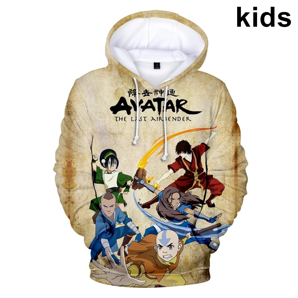 

Детская толстовка с капюшоном на возраст от 3 до 14 лет, Аватар: The Last Airbender, худи с 3D принтом, свитшот для мальчиков и девочек, куртка с длинным р...