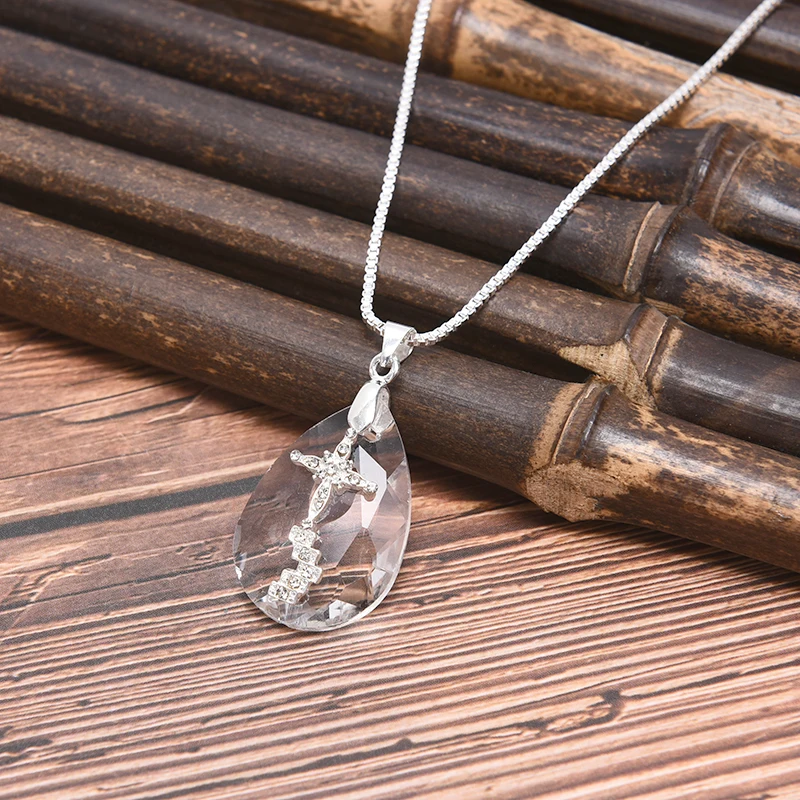 

Temperament Water Drop Pendant Necklace Cross Crystal Necklace Original Couple Necklace Christian Accessories