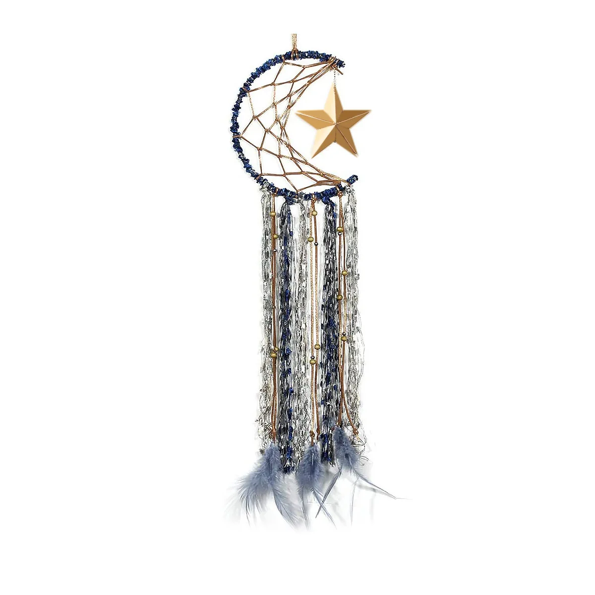 

Hot Selling Blue Made Half Circle Moon Design Dream Catcher Feather Hanging with Star Home Decoration Ornament Festival Gifts