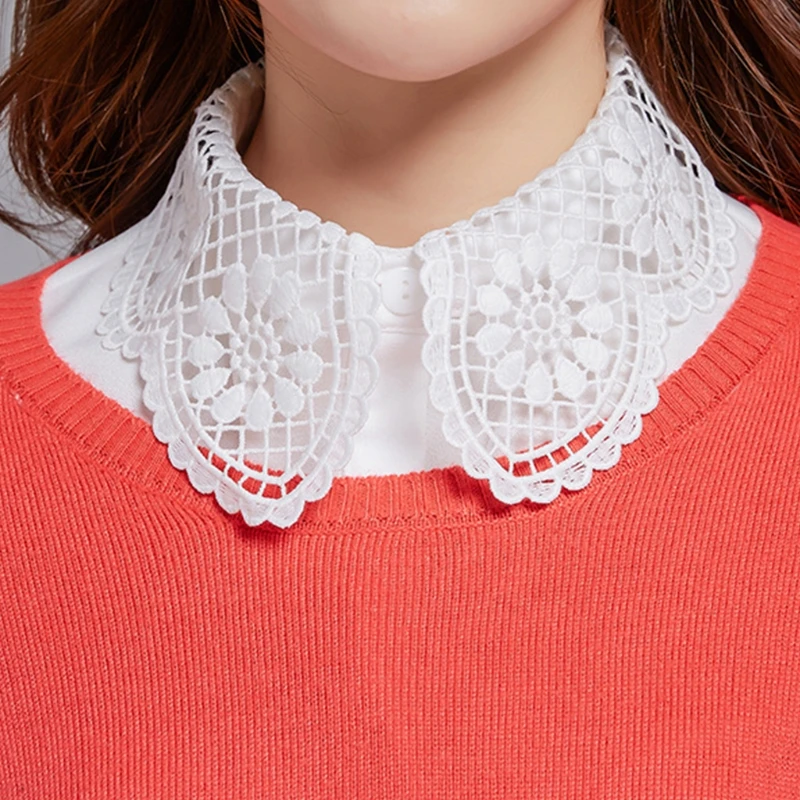 

Women Decorative Lapel Half Shirt Hollow Out Floral Lace Detachable False Collar 6XDA