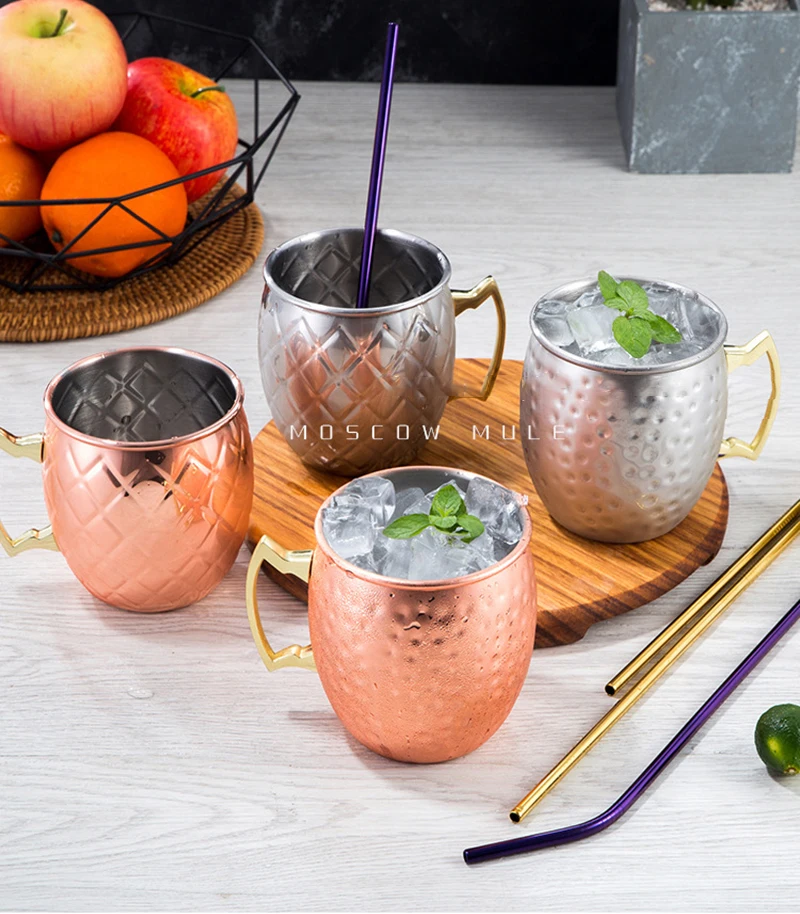 

550ml 18 Ounces Moscow Mule Mug Stainless Steel Hammered Copper Plated Beer Coffee Cup Cocktail Water Cups Bar Drinkware Tools