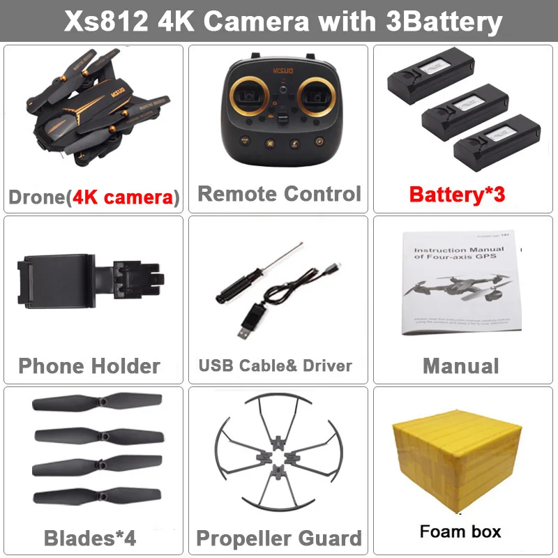 Xs812 4K 3B FB VISUO XS812 gps Радиоуправляемый Дрон с камерой 4K HD 5G wifi FPV удерживающий высоту один ключ возврат Радиоуправляемый квадрокоптер Вертолет VS Xs816 SG106 - Цвет: Xs812 4K 3B FB