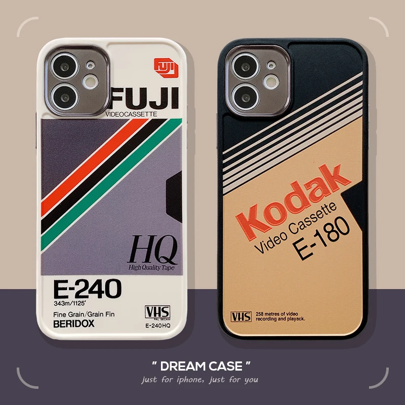 

Retro streak Kodak fashion label phone Case for iPhone 8 7 Plus 12 11 Pro X XS MAX XR souvenir plating lens soft silicon Cover