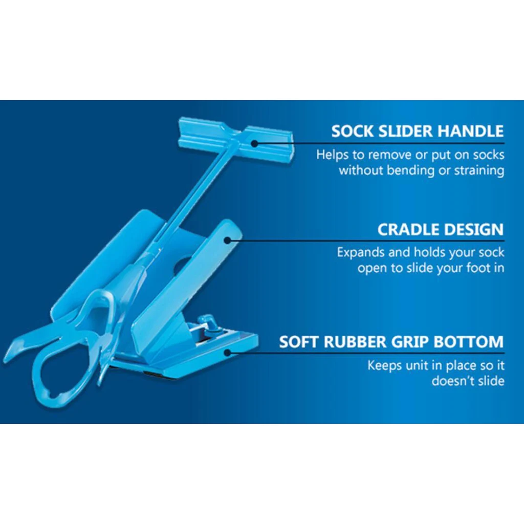 Flexible Sock Aid Kit Slider Easy On Off for Putting On Socks Stockings Sock Aide Device Blue Helper Kit Helps Put Socks On Off images - 6