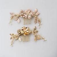 floralbride handmade wired alloy flower freshwater pearls bridal hair comb wedding hair accessories bridesmaids women jewelry