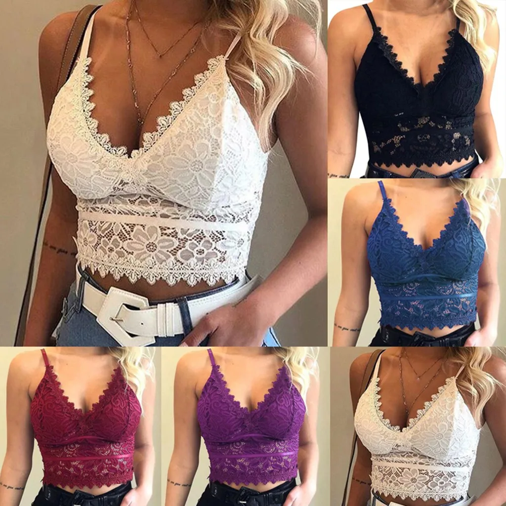 

Sexy Clothes Women Bra Sexy Lingerie V-Neck Plus Size Bralette Top Erotic Lingerie Hollow Lace Bra Chest Pad Women's Tank Top
