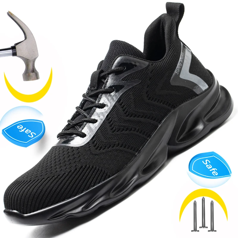 

Дышащие мужские защитные ботинки со стальным носком, рабочие кроссовки, мужская обувь, непробиваемая защитная обувь, рабочие защитные боти...