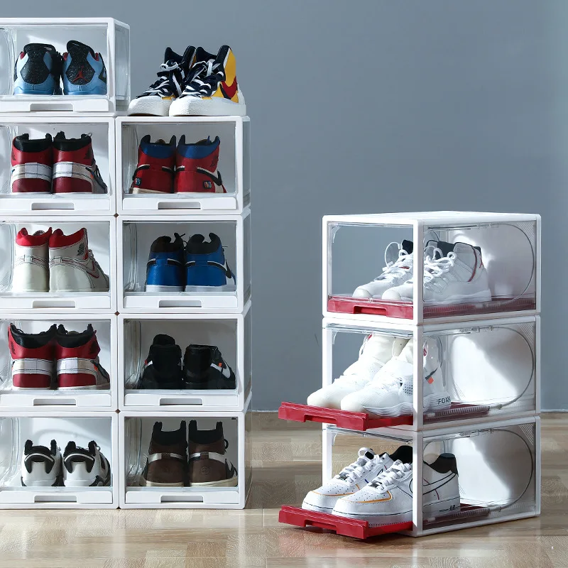 

Transparent shoe box storage shoe boxes thickened dustproof shoes organizer box can be superimposed combination shoe cabinet