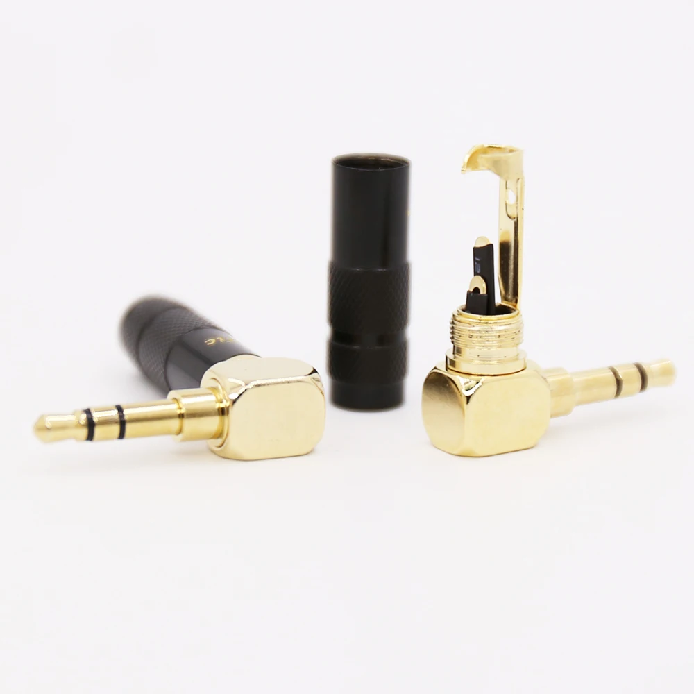 2PCS 3.5mm Plug Audio Jack 3 Pole Earphone Splice Adapter DIY HiFi Stereo Headphone Solder Wire Connector 90 Degree Bend Plug