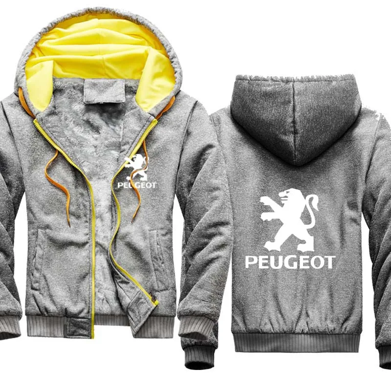 

Unisex Winter Thicken Men's jackets Peugeot Car Logo Printing Casual hoodie Warm Wool Fleece Cotton Men's Zipper jackets