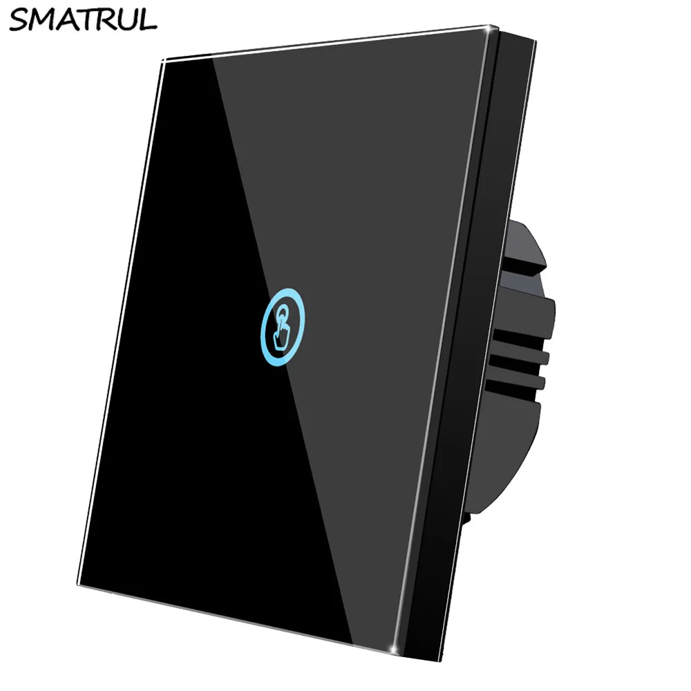 1 gang Switch BLACK SMATRUL сенсорный настенный светильник, светодиодная лампа, кристальная стеклянная панель для экрана 1 2 3 банды, без нейтрального провода, стандарт ЕС, Великобритании, датчик вкл - Цвет: 1 gang Switch BLACK