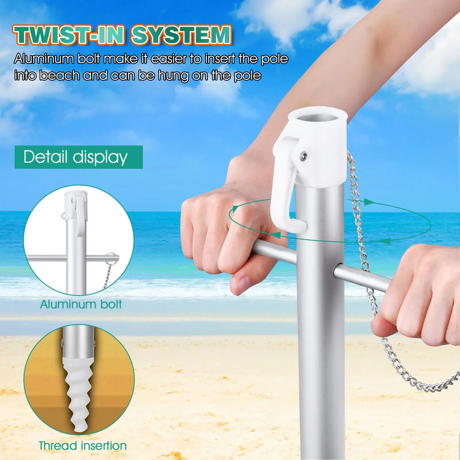 

6.5ft Beach Umbrella Outdoor Sunshade Umbrella Crank Adjustable Umbrella Canopy for Garden Deck Backyard Pool Outdoor Awning