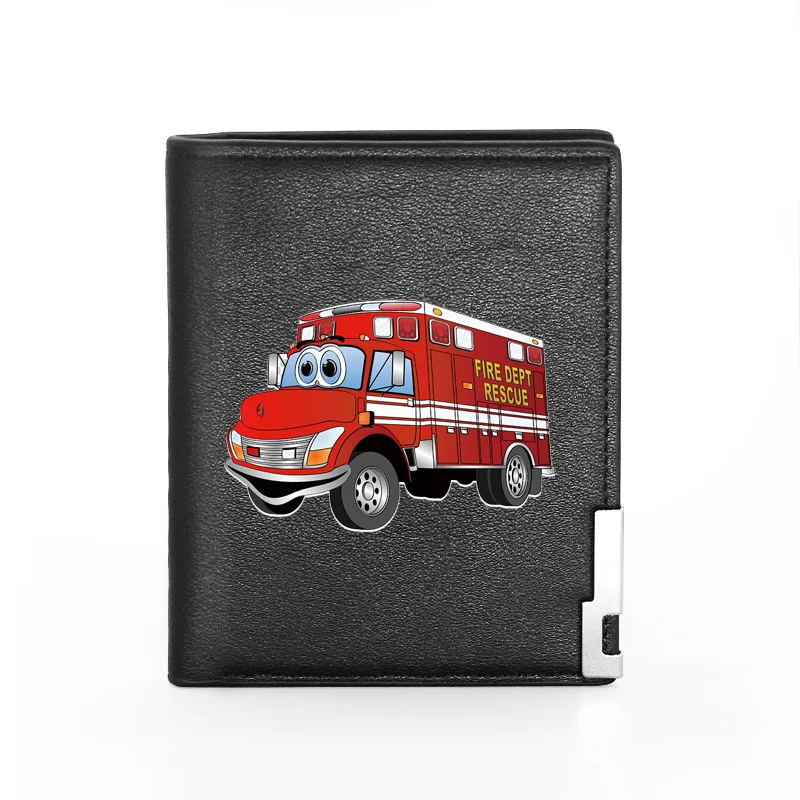 

Fire Dept Rescue Truck Leather Men Wallet Classic Credit Card Holder Short Purse