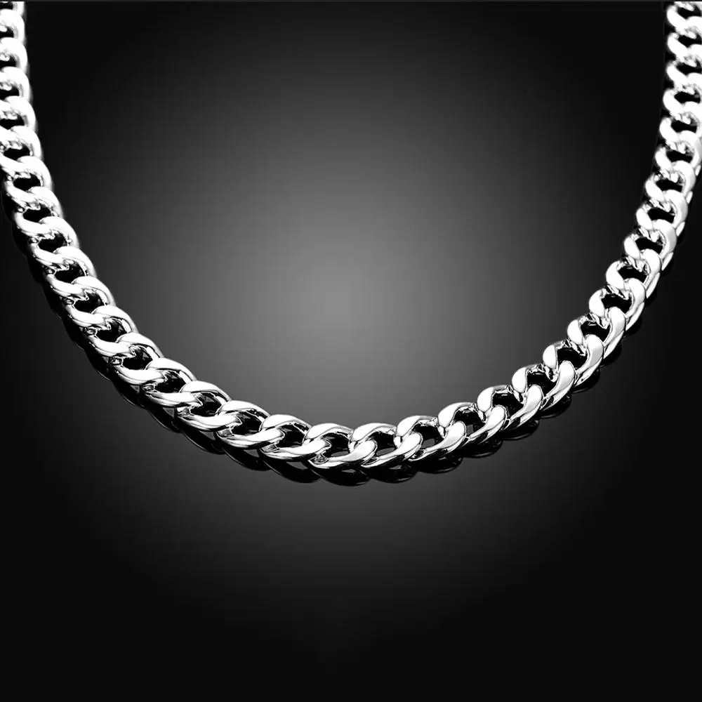 

Classic Jewelry Men Sideways Necklaces 925 Silver Fashion 10mm 50cm 60cm Link Chain Necklace New Gift