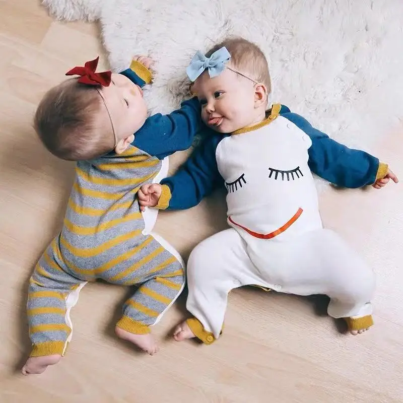Новый детский комбинезон TinyPeople с улыбающимся лицом зимняя вязаная одежда для
