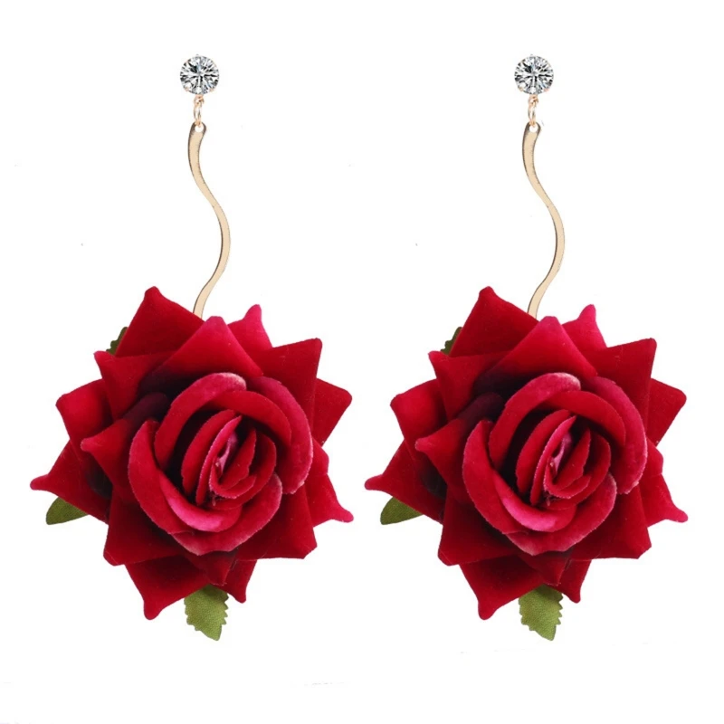 

Romantic Delicate Red Rose Dangle Earrings Floral Blooming 3D Earrings For Women Teen Gardening Fashion Jewelry Present