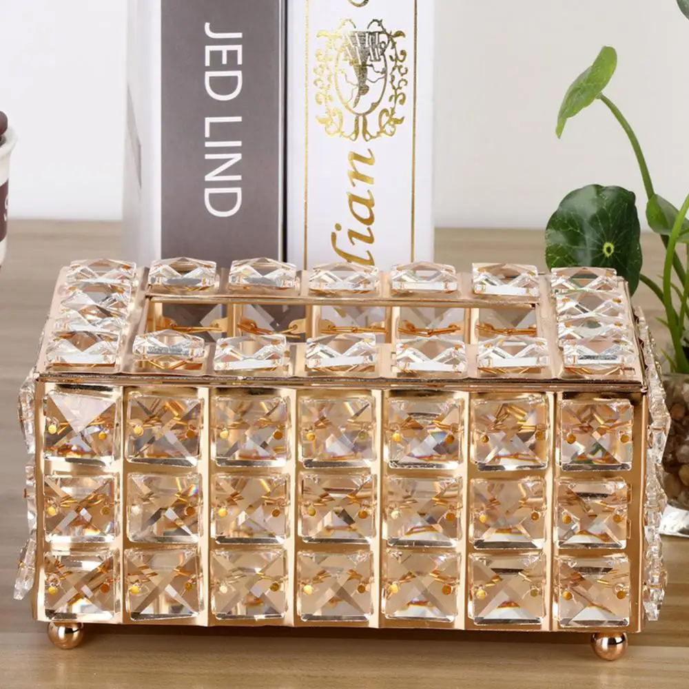 

Rhinestone Tissue Box Paper Rack Office Table Accessories Facial Case Holder Creative Napkin Tray Decoration for Home Hotel Car