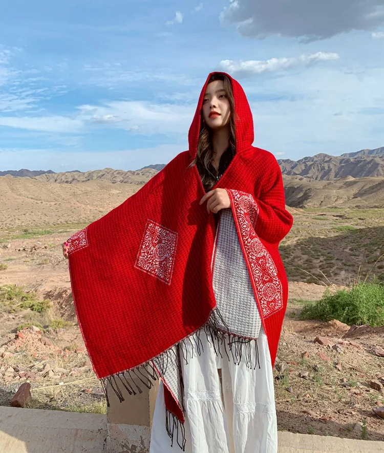 VANOVICH Desert Tourism Scarf Warm National Wind Cloak Jacket 2022 Autumn and Winter New Womens Cape |