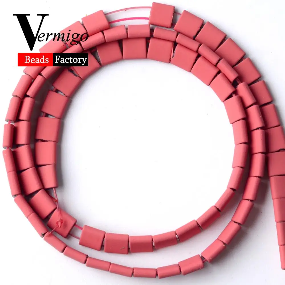 Розовые красные Квадратные бусины с двойным отверстием Nanotech из каучука и