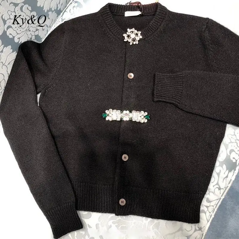 Стразы вязаный шерстяной свитер для женщин 2021 осень зима новый стиль черный