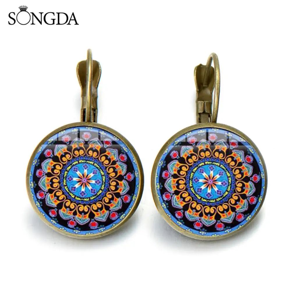 В богемном стиле с цветочным узором и мандалой серьги Стекло Искусство ручной