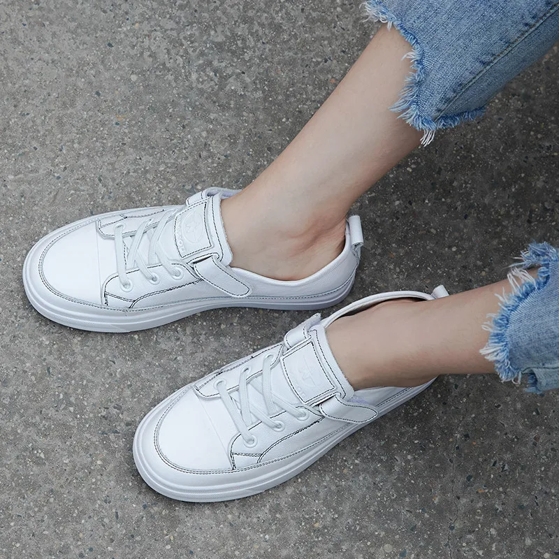 

VERCONAS 2020 Fashion Casual Shoes Women Sneakers High Quality Spring Summer Genuine Leather Cross-Tied Round Toe Shoes Woman