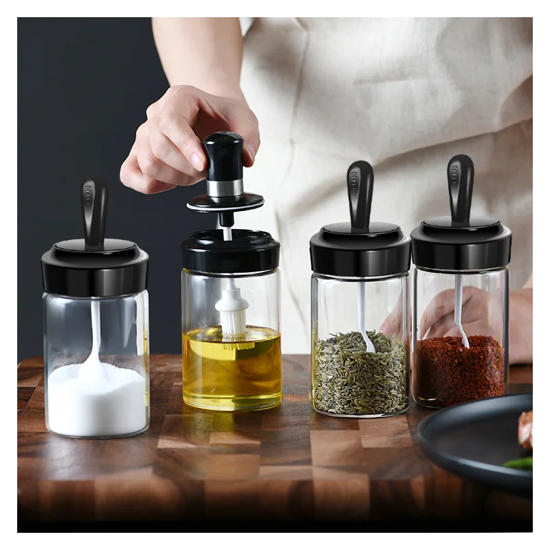 

250ml Spice Jar Cap Sealed Cruet Condiment Seasoning Jars Lid Spoon For Spices Pepper Bottles Salt Shakers Kitchen Storage