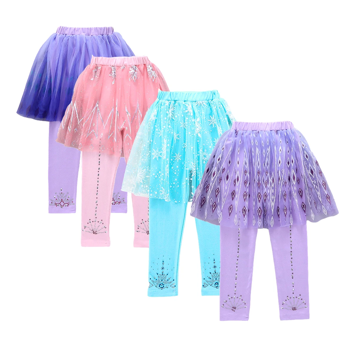 

Kids Girls Leggings Cotton Princess Skirt-pants Autumn Winter Snowflake Rhombus Print Mesh Tutu Skirt Pants Children Clothing