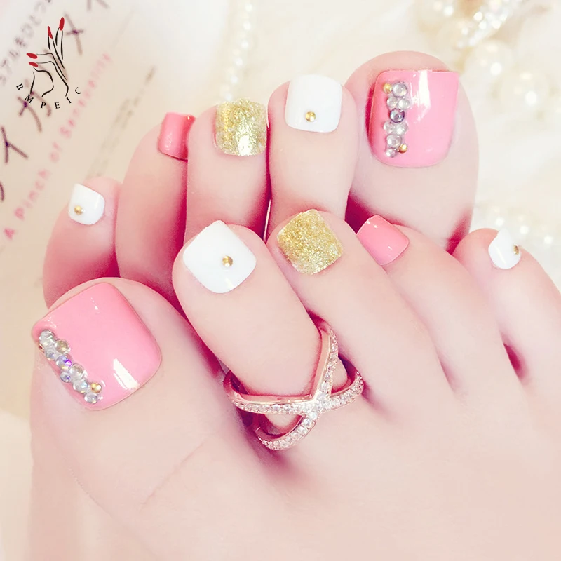 

Adhesive Toe False 3D Nail Art Sticker Glitter Summer French Rainbow Style Waterproof Full Cover Supplies Foot Decal Decoration