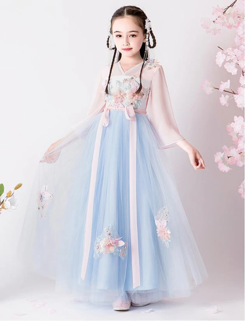 Китайское платье hanfu для девочек супер сказочный костюм маленькой девочки тан