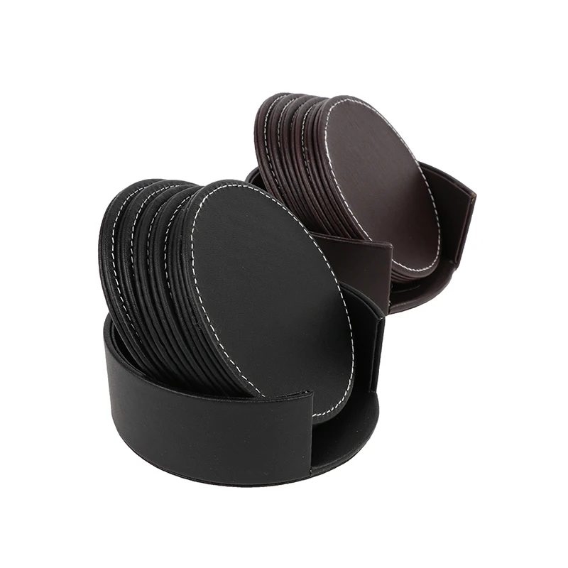 Creative European Set Of 6 Leather Coasters Round Cup Mat Pad For Home And Kitchen Use Insulation Pads
