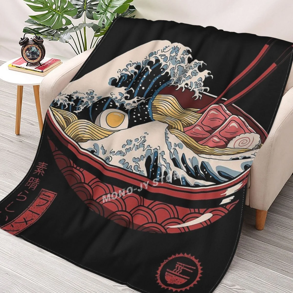

Tsunami Inside The Great Ramen Throw Blanket Sherpa Blanket Bedding soft Blankets