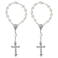 2piecesset catholic rosary bracelet white imitation pearl beads christ cross crucifix bracelet of our lady of jesus