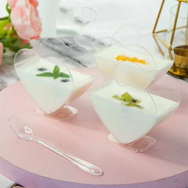 40PCS Mousse Dessert Heart-shaped Cups Plastic Pudding cup Disposable Party Milk Convenient Tiramisu Wedding Birthday Ice Cream | Дом и сад