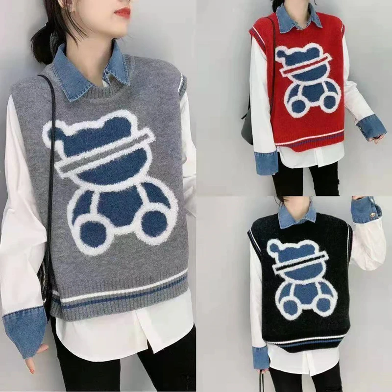 

Повседневные вязаные жилеты для женщин, модный свитер в Корейском стиле, жилет, винтажная одежда, свободные свитера оверсайз, Женский Униве...