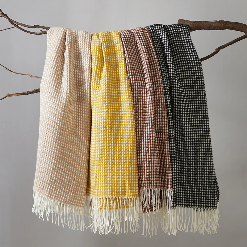 

PHF Acrylic Throw Blanket Waffle Weave Bedspread Bed Home Decor Woven Shawl Blanket Kids Room Sofa Blanket 50"*60"