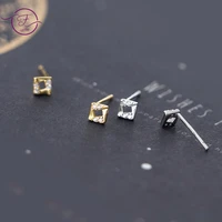 100 925 sterling silver stud earrings diamond square geometric hollow ear jewelry female korean small earrings for women