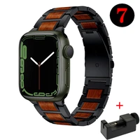 wooden sandalwood strap for apple watch band 41mm 45mm 44mm 40mm 42mm 38mm iwatch 7 se654321 stainless steel link bracelet